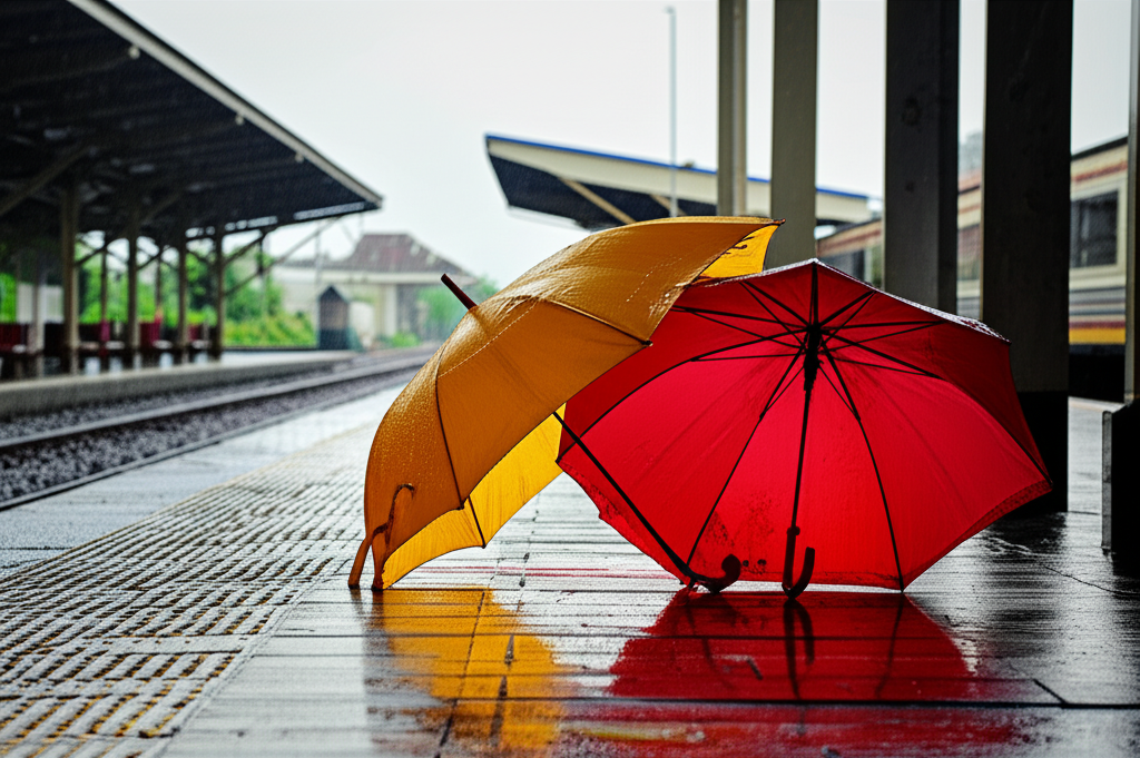 Sepasang Payung di Tepi Stasiun
